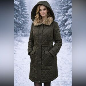 Michael Kors quilted coat jacket dark moss green S